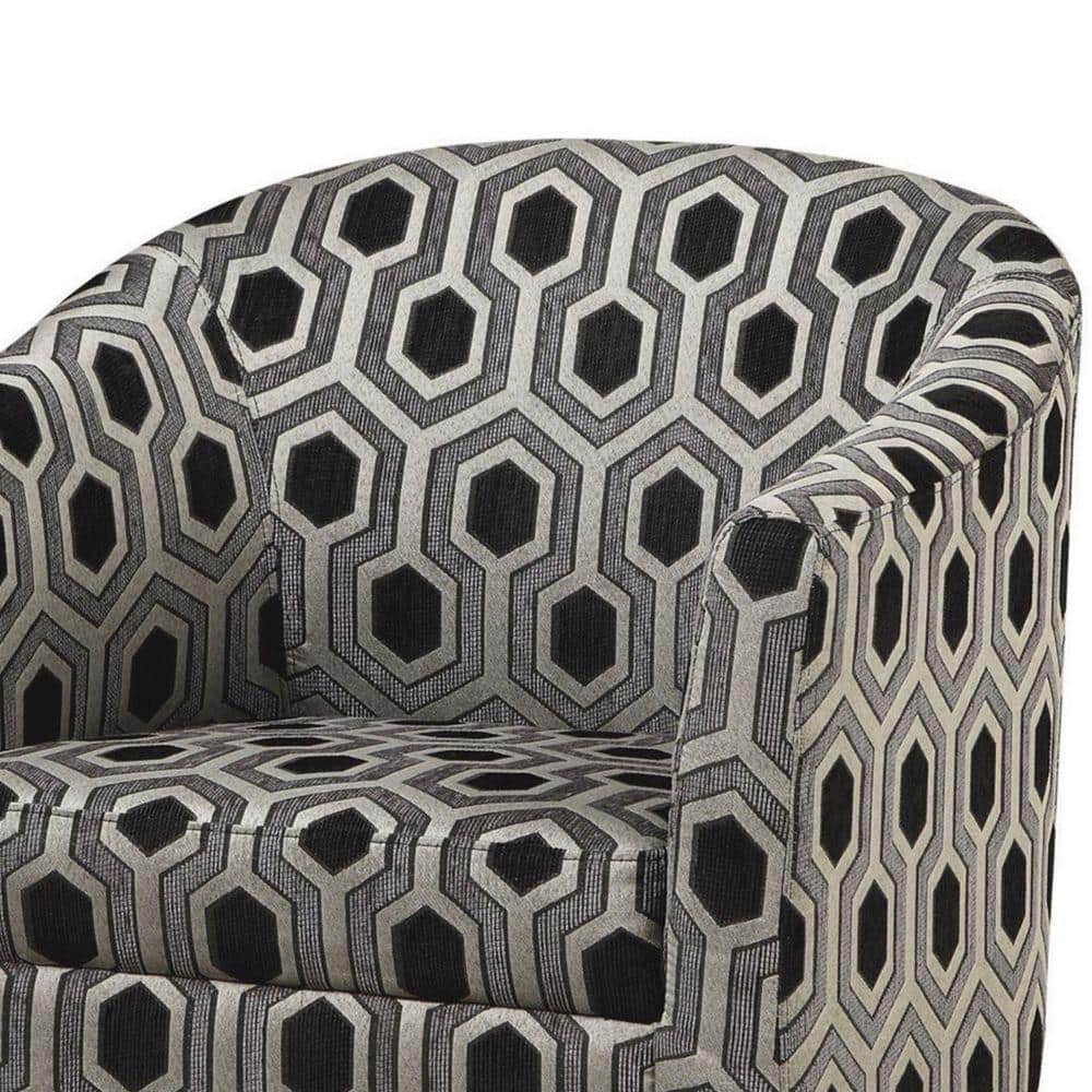 Benzara Art Deco Inspired Gray Barrel Accent Chair with Wood Legs