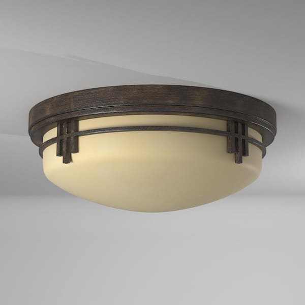 Mission Ridge 13 in. Mission Warm mahogany Medium-Base (E26) Bulb Flush Mount for Kitchens