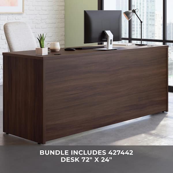 OFFICE WORKS BY SAUDER Affirm 71.102 in. Noble Elm Desk with (2 Fully Assembled) 3-Drawer Mobile File Cabinets