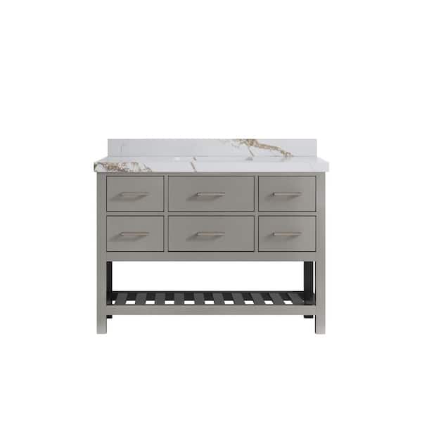 Willow Collections Parker 48 in. Single Sink Freestanding White Bath Vanity with Calacatta Gold Quartz Top Unassembled