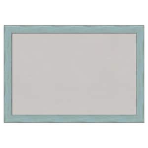 Sky Blue Rustic Wood Framed Grey Corkboard 26 in. x 18 in. Bulletin Board Memo Board