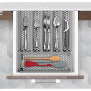 Hexa Stone Gray 6-Divider Expandable Silverware Tray, Easy-to-Clean Modern Kitchen Storage and Cutlery Utensil Holders
