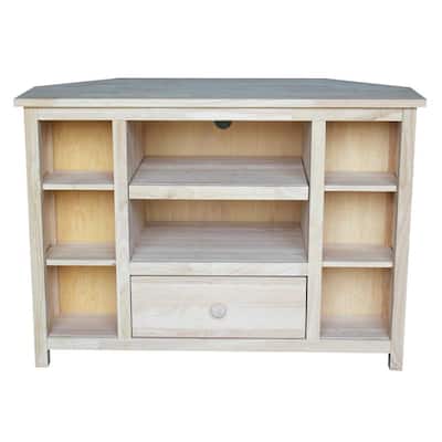 39 in. Unfinished Wood Corner TV Stand with 1 Drawer Fits TVs Up to 42 in. with Storage Doors