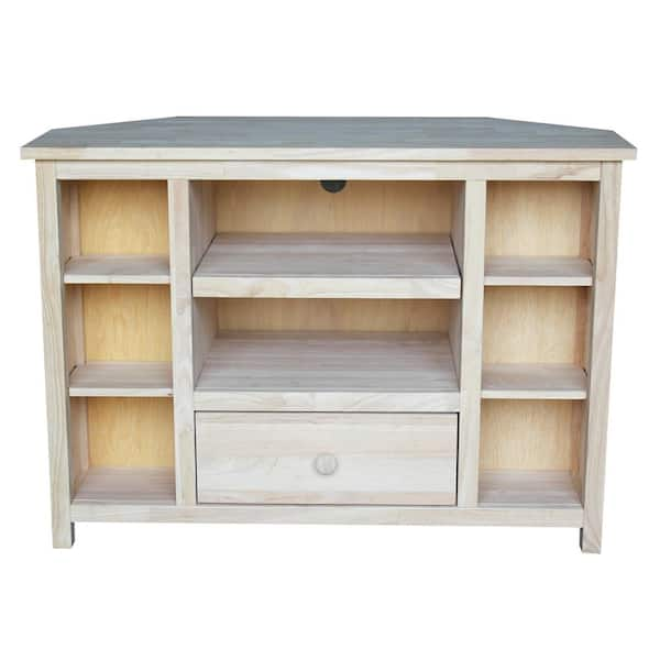 International Concepts 39 in. Unfinished Wood Corner TV Stand with 1 Drawer Fits TVs Up to 42 in. with Storage Doors