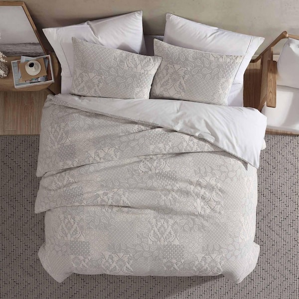 Katherina 3-Piece Ivory White Matelasse Weave Cotton Queen Duvet Cover Set
