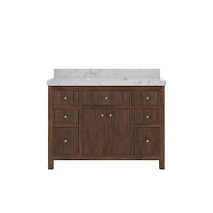 Sonoma Teak 48 in. Single Sink Freestanding Dark Walnut Bath Vanity with Venatino Quartz Top Unassembled