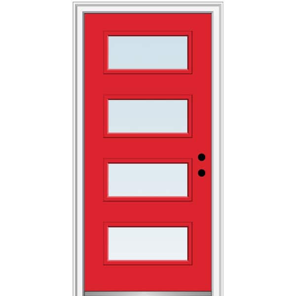 MMI DOOR 36 in. x 80 in. Celeste Left-Hand Inswing 4-Lite Clear Painted Fiberglass Smooth Prehung Front Door on 4-9/16 in. Frame