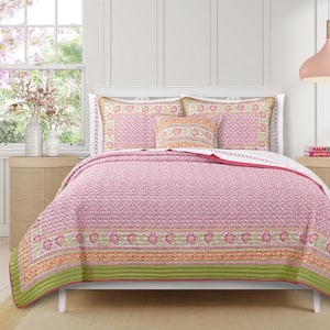 Sienna Pink Polyester Full/Queen 3-PieceQuilt Set