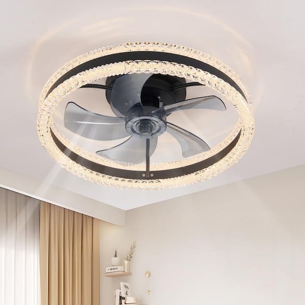 20 in. Smart Indoor Matte Black 5 ABS Blades Flush Mount Fandelier Ceiling Fan with Light Kit and Remote App Control