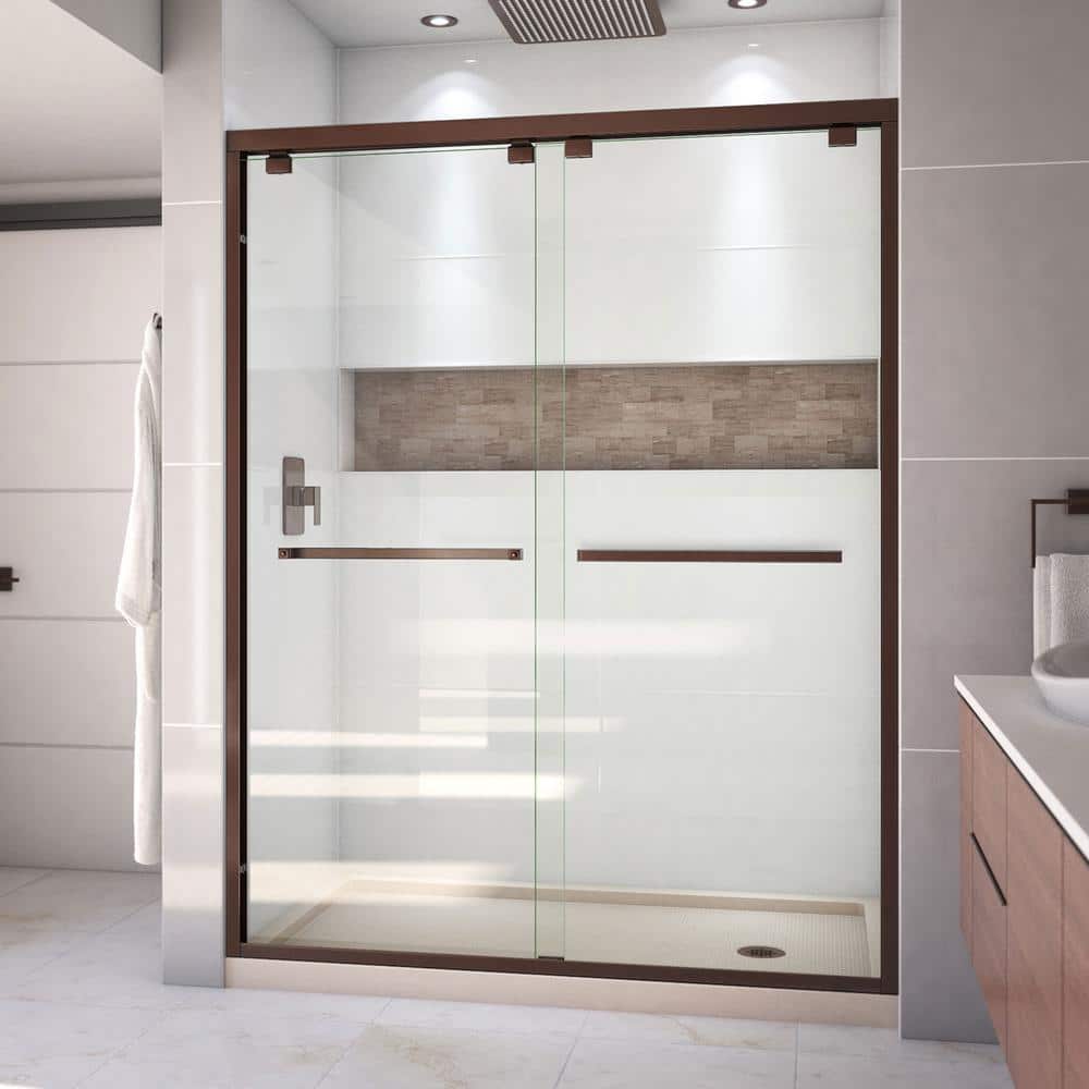 Encore 32 in. D x 60 in. W x 78.75 in. H Semi-Frameless Sliding Shower Door in Oil Rubbed Bronze with Biscuit Base price history on PriceWatchPro