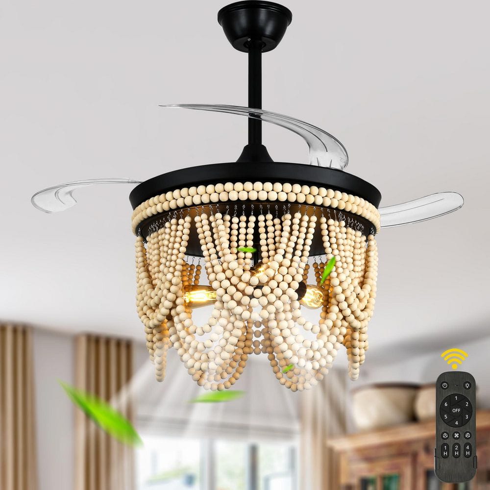Pierce 42in.Indoor Black Boho Ceiling Fan with Lights, 6-Speed Quiet Reversible Ceiling Fan wih Remote, Downrod Included price history on PriceWatchPro
