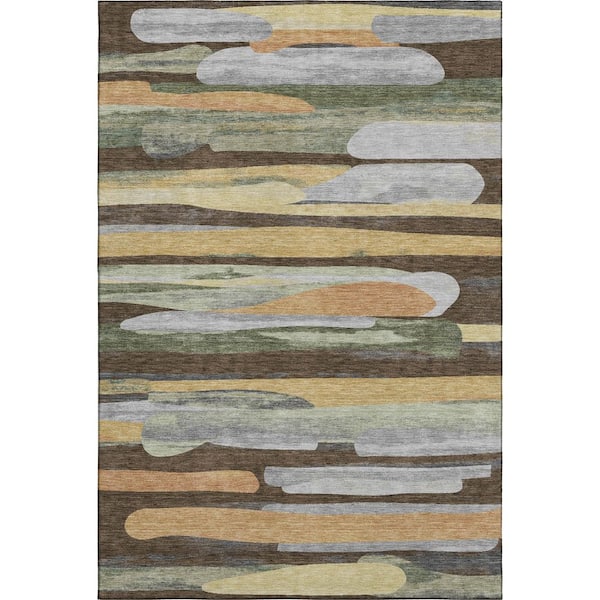 Mayfield Premium Machine Washable Abstract AMF2542 Chocolate 9 ft. x 12 ft. Area Rug