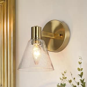 Modern Gold Wall Sconce Light, 1-Light Traditional Bell Hallway Seeded Glass Wall Light Suitable for Small Area