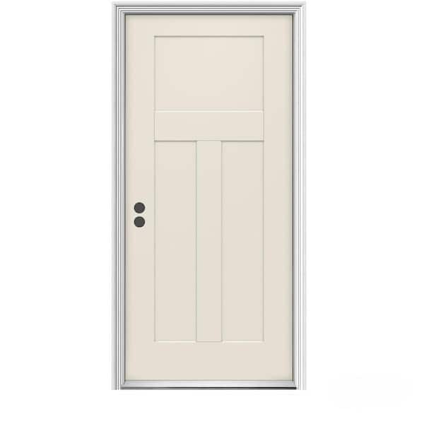 JELD-WEN 36 in. x 80 in. 3-Panel Craftsman Primed Right-Hand Inswing Steel Craftsman Prehung Front Door