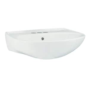Sacramento 9 in. Wall-Hung Pedestal Sink Basin in White with Overflow Drain Vitreous China
