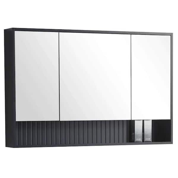 Venezian 45.5 in. W x 29.5 in. H Small Rectangular Black Matte Wooden Surface Mount Medicine Cabinet with Mirror