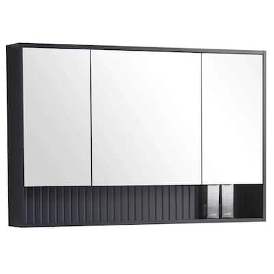 Venezian 45.5 in. W x 29.5 in. H Small Rectangular Black Matte Wooden Surface Mount Medicine Cabinet with Mirror