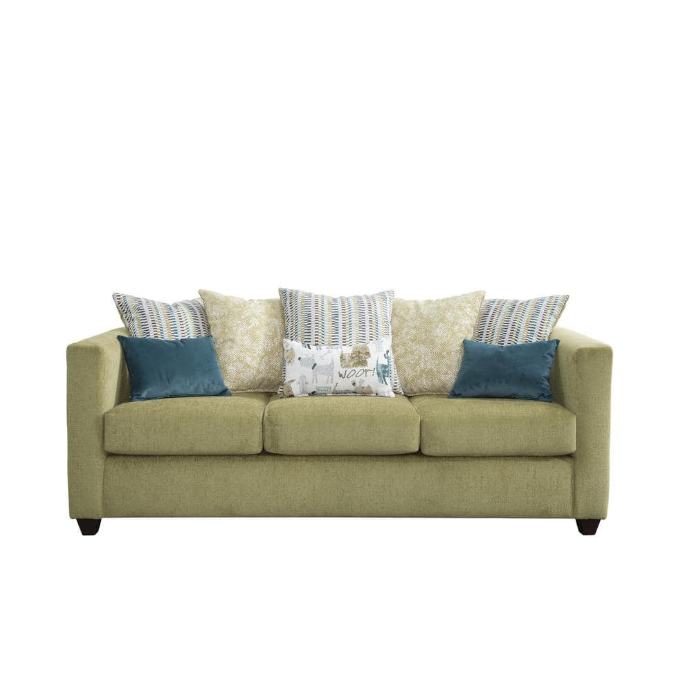 Fern Green Chenille Fabric 2-Piece Sectional Sofa with Throw Pillows