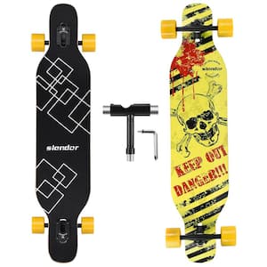 Cosmo 42 in. Yellow Skeleton Longboard Skateboard Drop Through Deck Complete Maple Cruiser Freestyle, Camber Concave