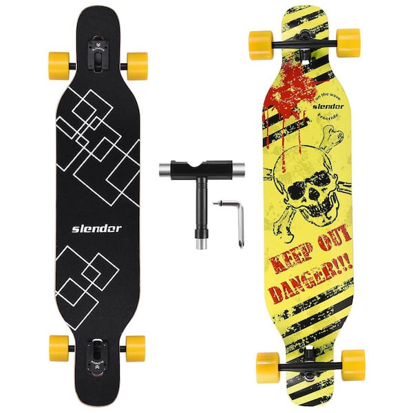 SEEUTEK Cosmo 42 in. Yellow Skeleton Longboard Skateboard Drop Through Deck Complete Maple Cruiser Freestyle, Camber Concave