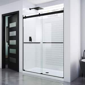 Essence 56 in. W - 60 in. W x 76 in. H Sliding Frameless Shower Door in Satin Black with Clear Glass