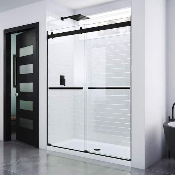 DreamLine Essence 56 in. to 60 in. W x 76 in. H Sliding Frameless Shower Door in Matte Black with Clear Glass