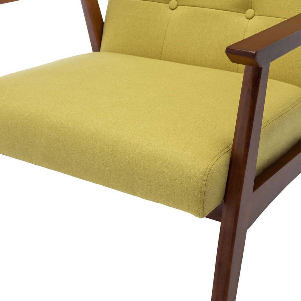 Bumblebee Yellow Faux Leather Accent Chair with Espresso Wood Frame