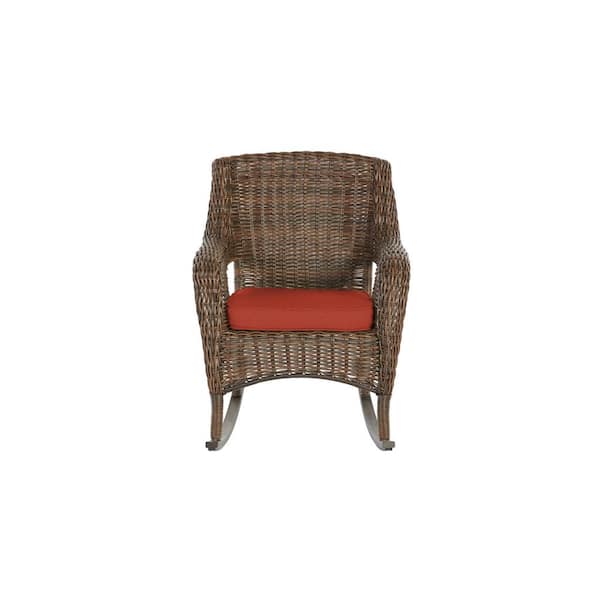 Hampton Bay Cambridge Brown Wicker Outdoor Patio Rocking Chair with CushionGuard Quarry Red Cushions