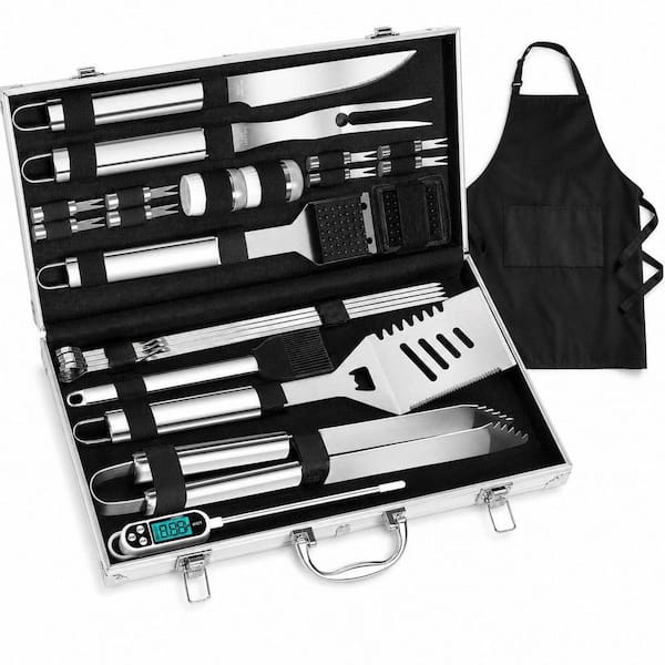 Numhew 26-Piece Silver Stainless Steel BBQ Grill Accessories Tools