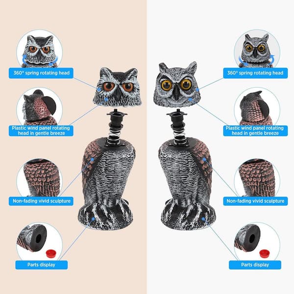 Cubilan 2-Pack Fake Owl Decoys for Scare Away Birds, Swivel Head
