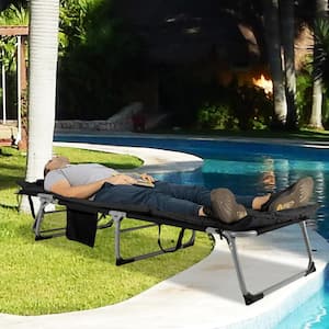 Folding Oversize Metal Outdoor Chaise Lounge with Black Cushions