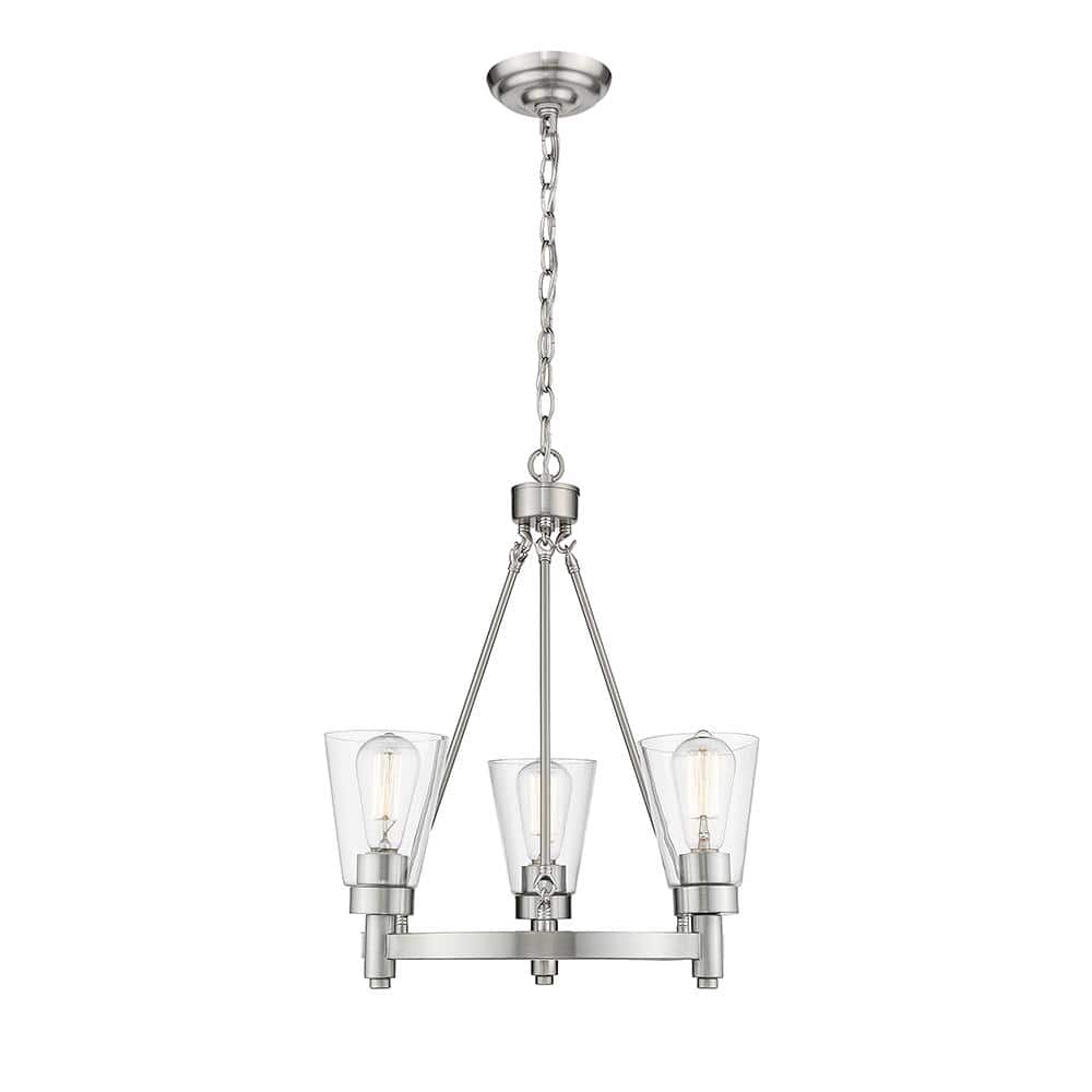 OVE Decors Sinatra III 3-Light Satin Nickel Chandelier with Clear Glass  Shade 15LCH-SINA17-SA The Home Depot
