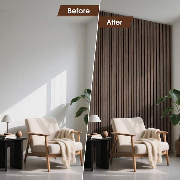 Walnut Wood Slat Wall Panels 2-Pack 106 in. x 23.6 in. Acoustic