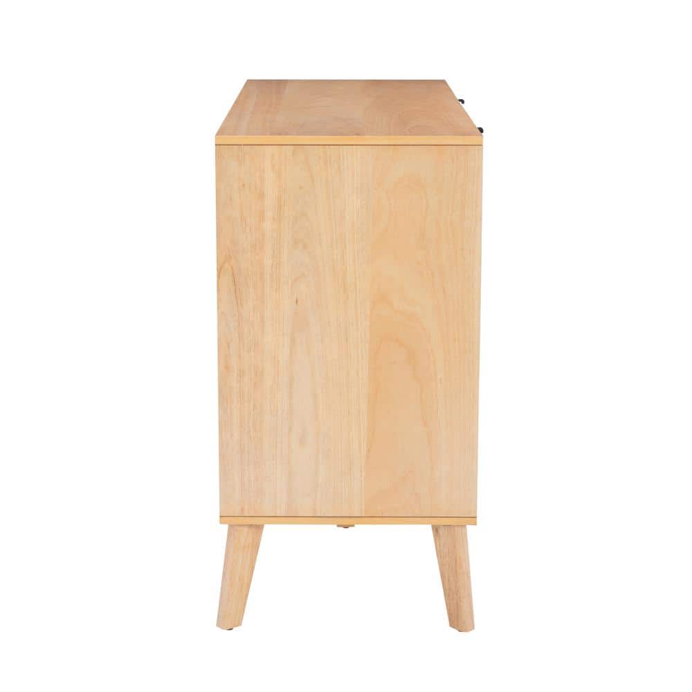 Mid-Century Natural Wood and Rattan 6-Drawer Dresser