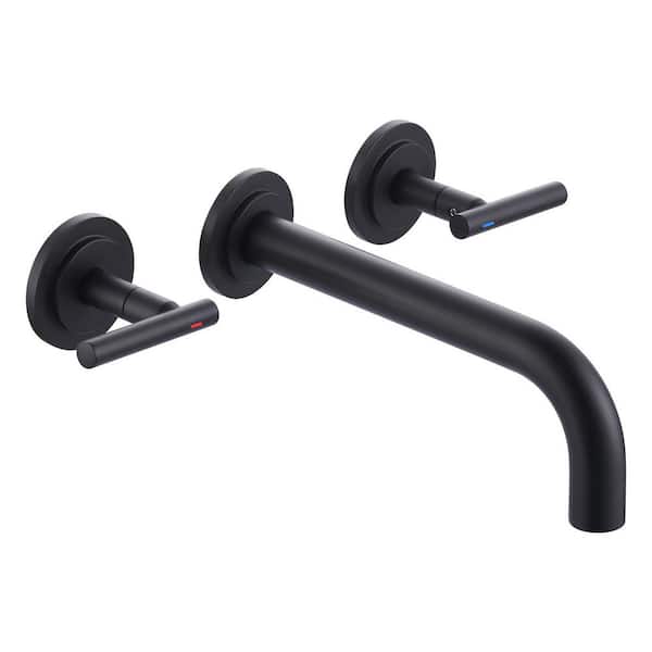 Double Handle Wall Mounted Bathroom Faucet in Matte Black