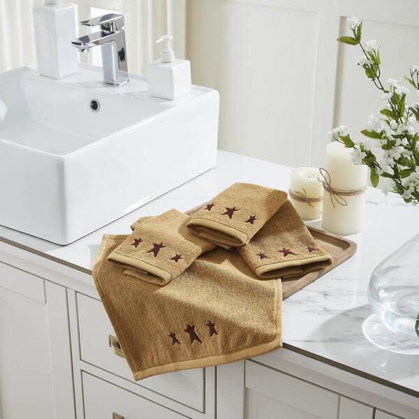VHC Brands Burgundy Prim Stars Doe Tan 100% Cotton Washcloth (Set of 4)