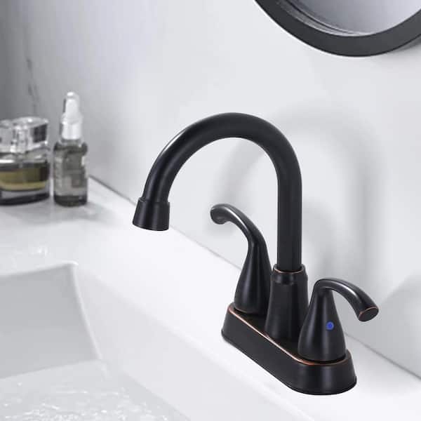 4 in. Centerset Double Handle High Arc Bathroom Faucet with Pop-up Drain Included in Oil Rubbed Bronze
