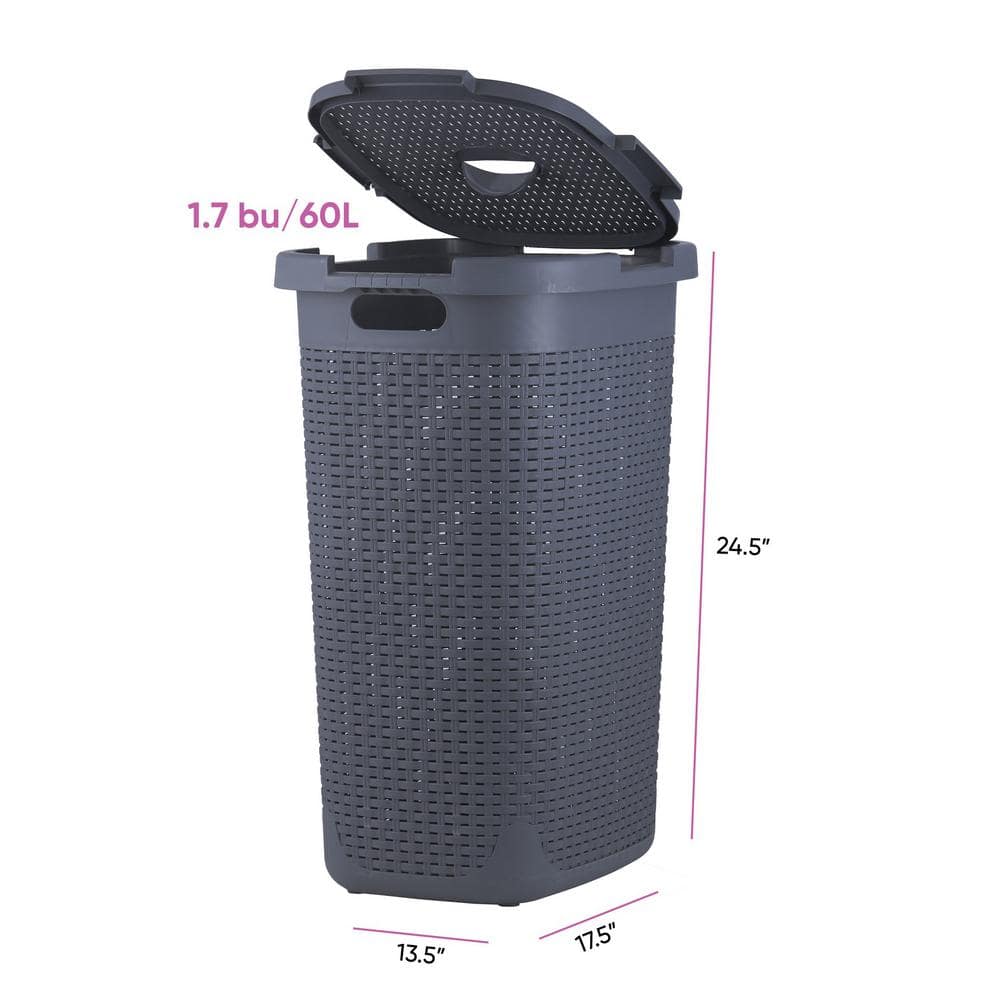 Large Gray Wicker Style Rectangular Laundry Hamper with Lid