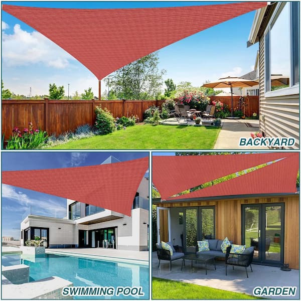 11 ft. x 8 ft. Red Triangle Heavy Weight Sun Shade Sail, 95% UV Blockage, Patio and Pool Cover