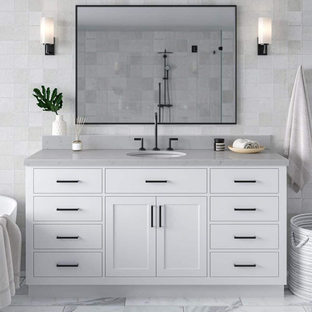 Hepburn 66 in. Single Sink Freestanding Bathroom Vanity in White with Carrara White Quartz Top price history on PriceWatchPro