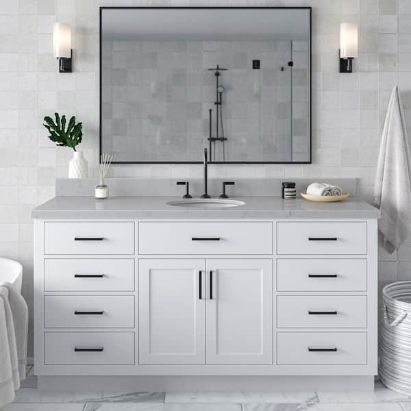 ARIEL Hepburn 66 in. W x 22 in. D x 36 in. H Single Sink Freestanding Bath Vanity in White with Carrara Quartz Top