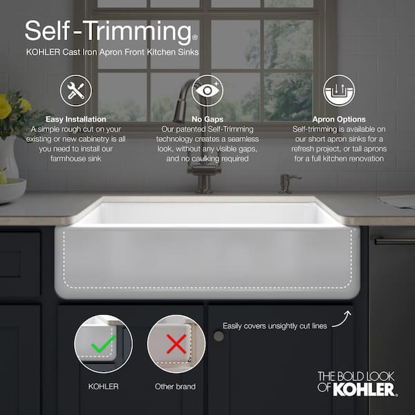 KOHLER Whitehaven Farmhouse Apron Front Self-Trimming Cast Iron 33 in. Single Bowl Kitchen Sink in Ice Grey