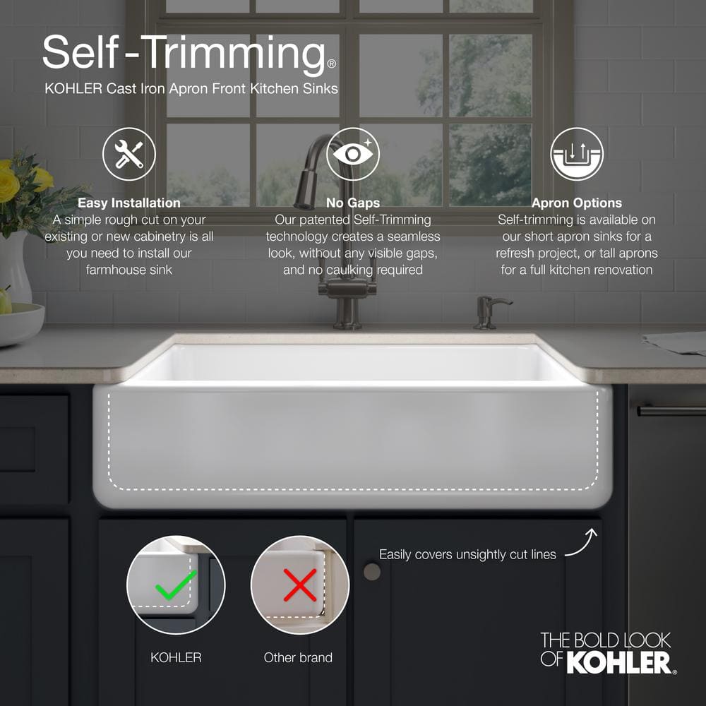 White 36" Cast Iron Double Basin Farmhouse Sink