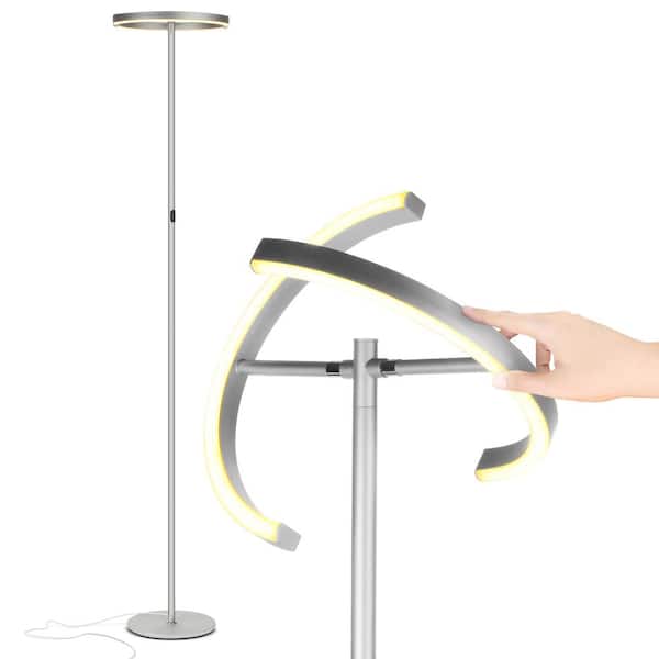 Brightech Halo Split 72 in. Platinum Silver Industrial 2-Light 3-Way Dimming LED Floor Lamp with Adjustable Head
