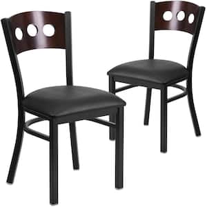 Walnut Wood Back/Black Vinyl Seat/Black Metal Frame Restaurant Chairs (Set of 2)