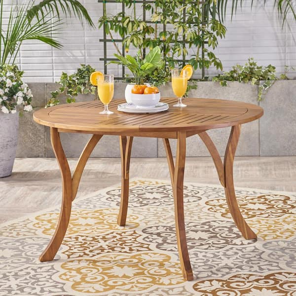 Noble House Hermosa Teak Brown Round Wood Outdoor Dining Table 42287 The Home Depot 7951