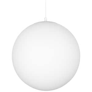 Ceres 8 in. 60-Watt 1-Light White Modern Hanging Orb Globe Pendant Light with Frosted Diffuser