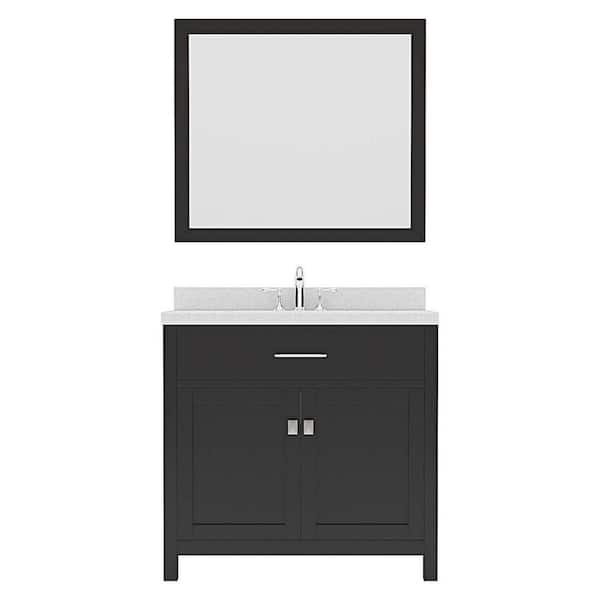 Virtu USA Caroline 36 in. W x 22 in. D x 35 in. H Single Sink Bath Vanity in Espresso with Quartz Top and Mirror