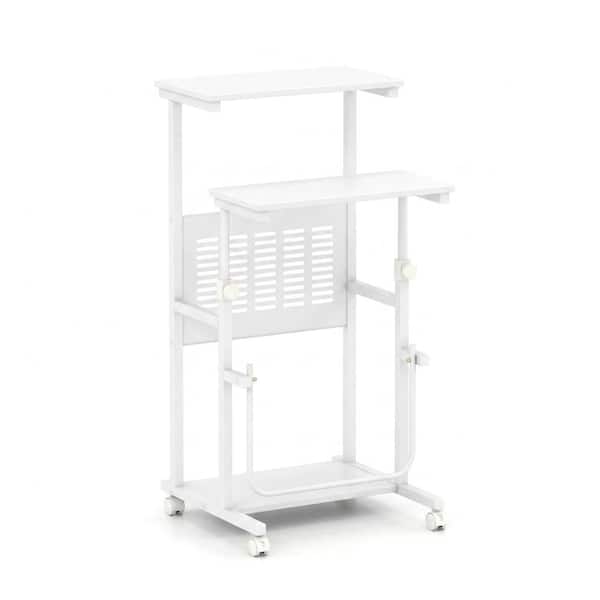 Height Adjustable Mobile Computer Stand-Up Desk with Two Modes-White