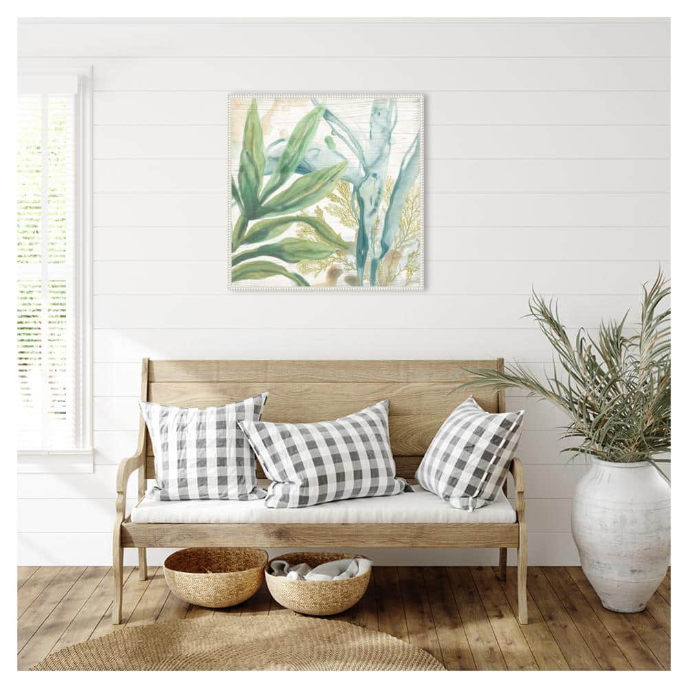 Quiet Coastal Collage II Abstract Botanical Canvas Print with White Frame
